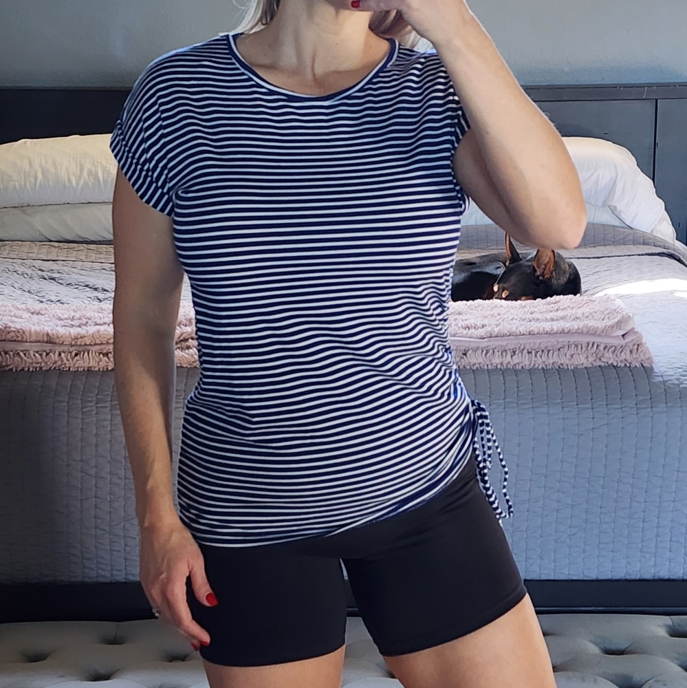 Blue and white stripe tee shirt